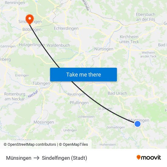 Münsingen to Sindelfingen (Stadt) map