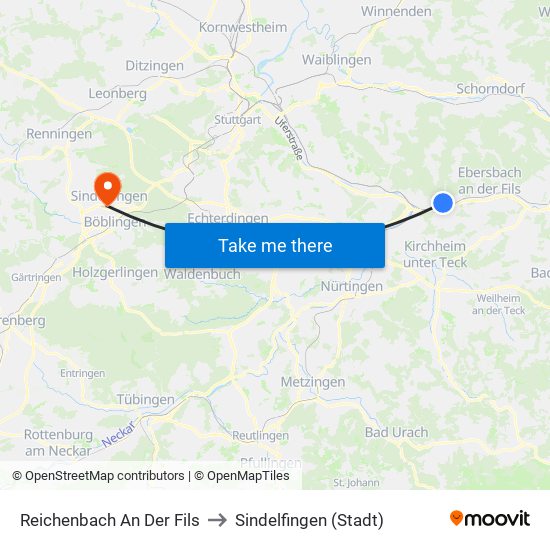 Reichenbach An Der Fils to Sindelfingen (Stadt) map