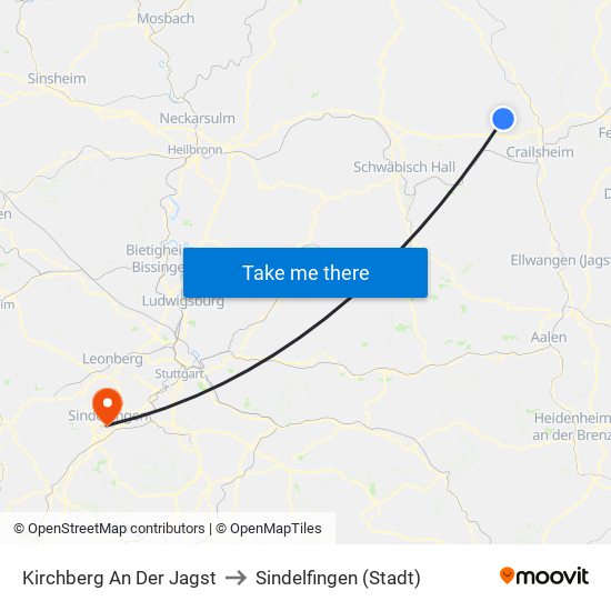 Kirchberg An Der Jagst to Sindelfingen (Stadt) map