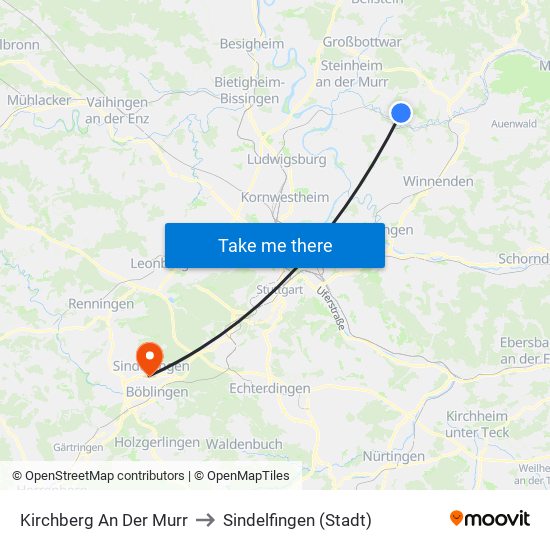 Kirchberg An Der Murr to Sindelfingen (Stadt) map