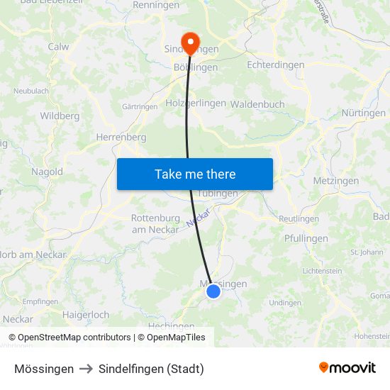 Mössingen to Sindelfingen (Stadt) map