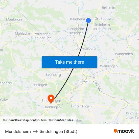 Mundelsheim to Sindelfingen (Stadt) map