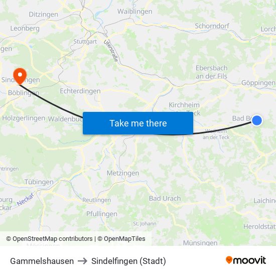 Gammelshausen to Sindelfingen (Stadt) map