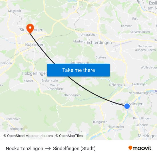 Neckartenzlingen to Sindelfingen (Stadt) map