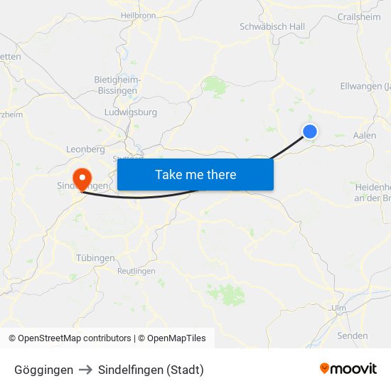 Göggingen to Sindelfingen (Stadt) map