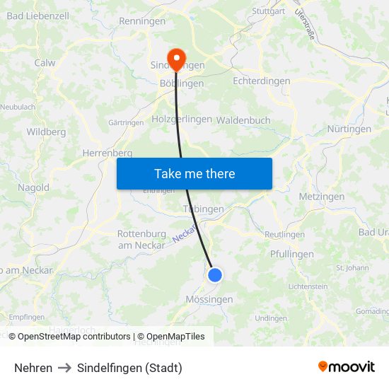 Nehren to Sindelfingen (Stadt) map