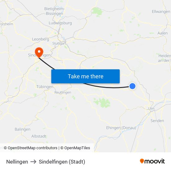 Nellingen to Sindelfingen (Stadt) map