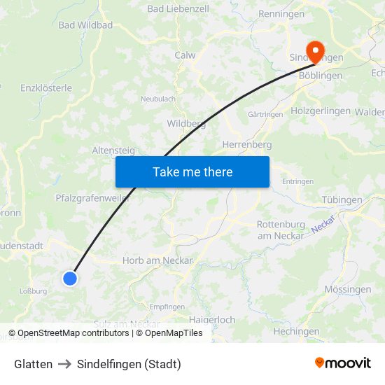 Glatten to Sindelfingen (Stadt) map