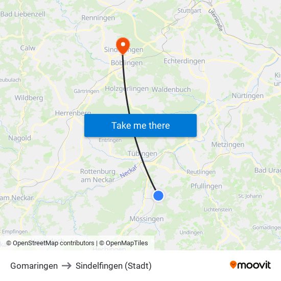 Gomaringen to Sindelfingen (Stadt) map