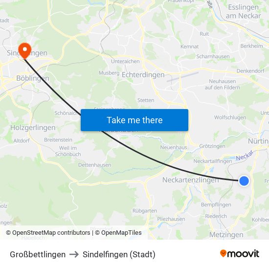 Großbettlingen to Sindelfingen (Stadt) map