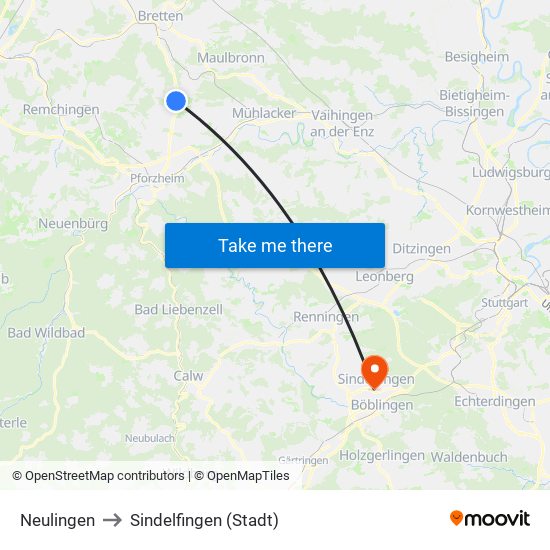 Neulingen to Sindelfingen (Stadt) map