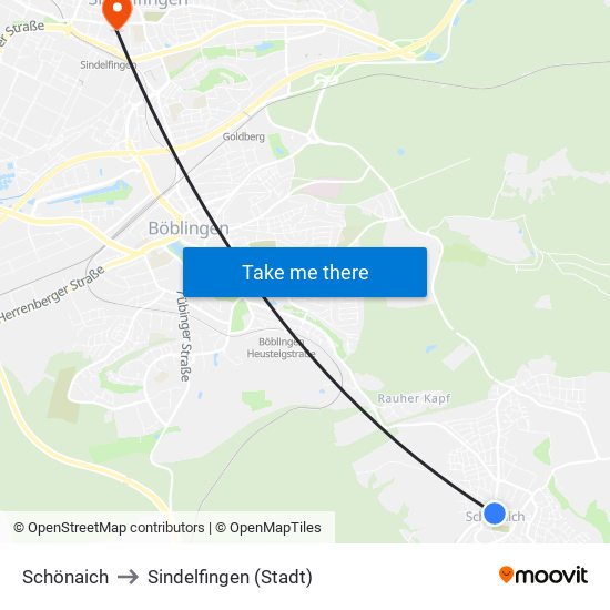 Schönaich to Sindelfingen (Stadt) map