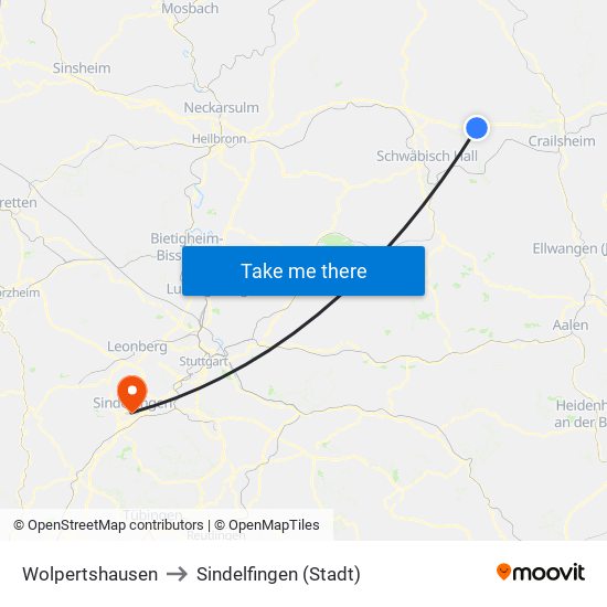 Wolpertshausen to Sindelfingen (Stadt) map