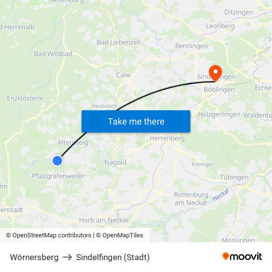 Wörnersberg to Sindelfingen (Stadt) map