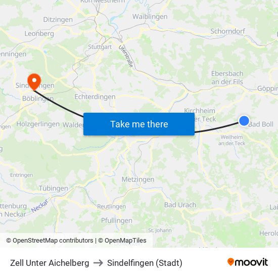 Zell Unter Aichelberg to Sindelfingen (Stadt) map