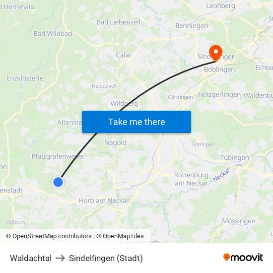 Waldachtal to Sindelfingen (Stadt) map