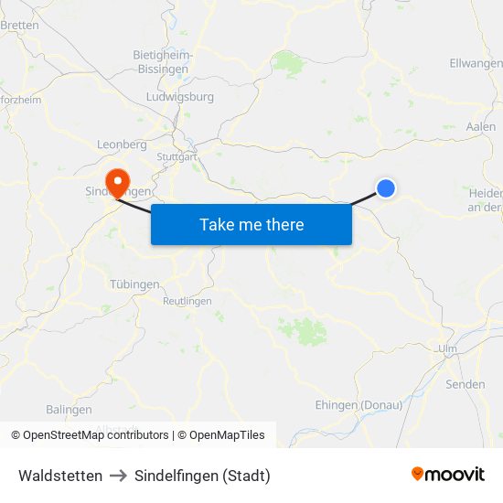 Waldstetten to Sindelfingen (Stadt) map