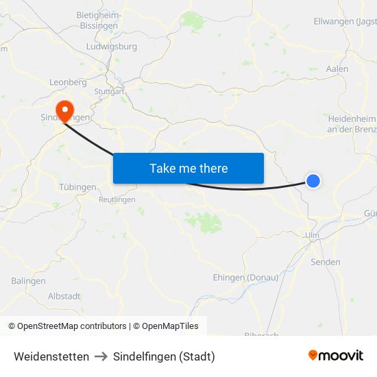 Weidenstetten to Sindelfingen (Stadt) map