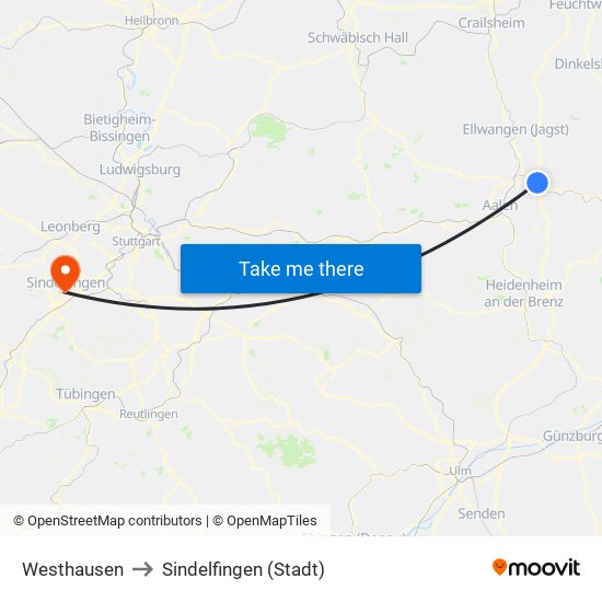 Westhausen to Sindelfingen (Stadt) map