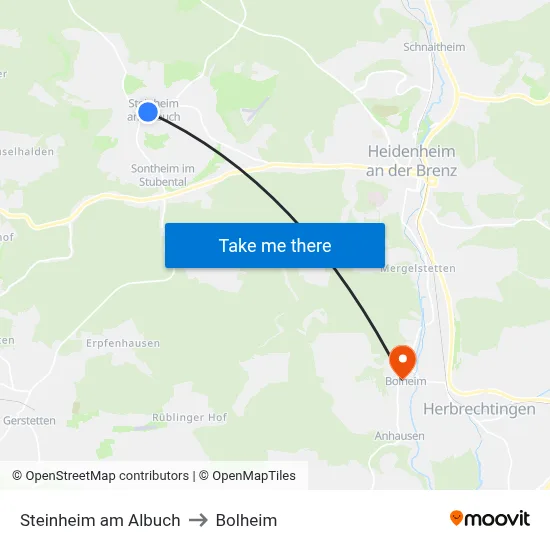 Steinheim am Albuch to Bolheim map