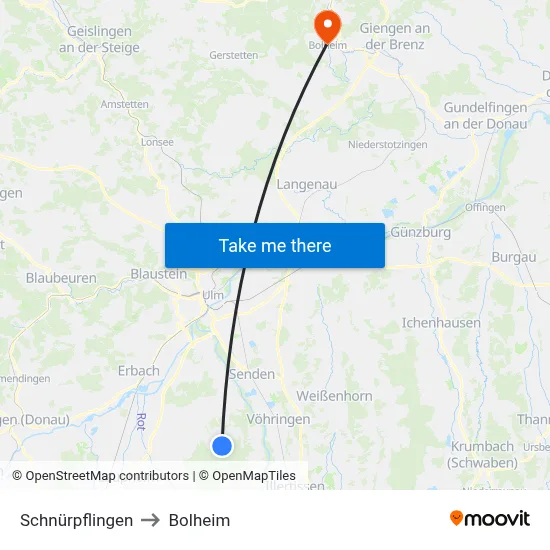 Schnürpflingen to Bolheim map