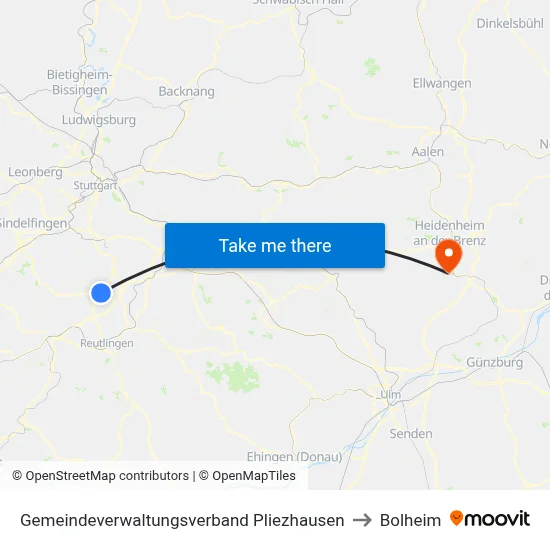 Gemeindeverwaltungsverband Pliezhausen to Bolheim map