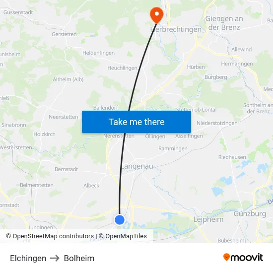 Elchingen to Bolheim map