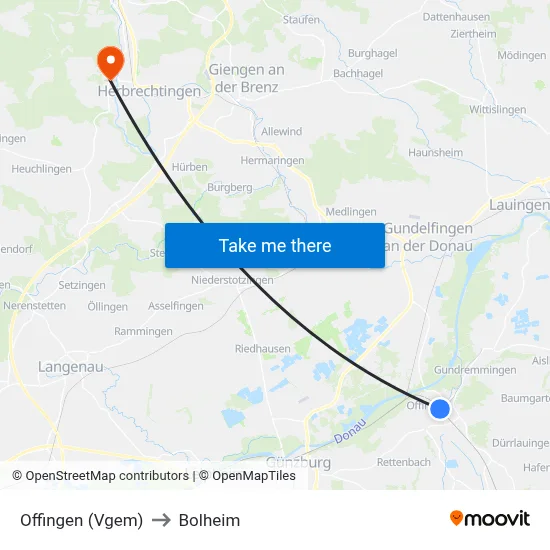 Offingen (Vgem) to Bolheim map