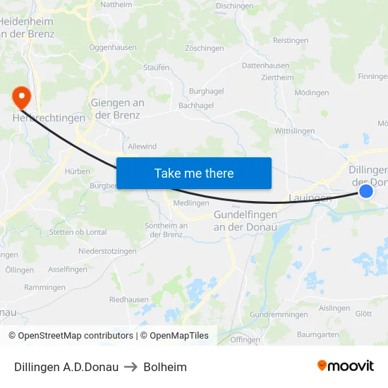 Dillingen A.D.Donau to Bolheim map