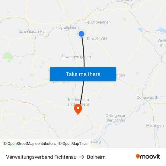 Verwaltungsverband Fichtenau to Bolheim map