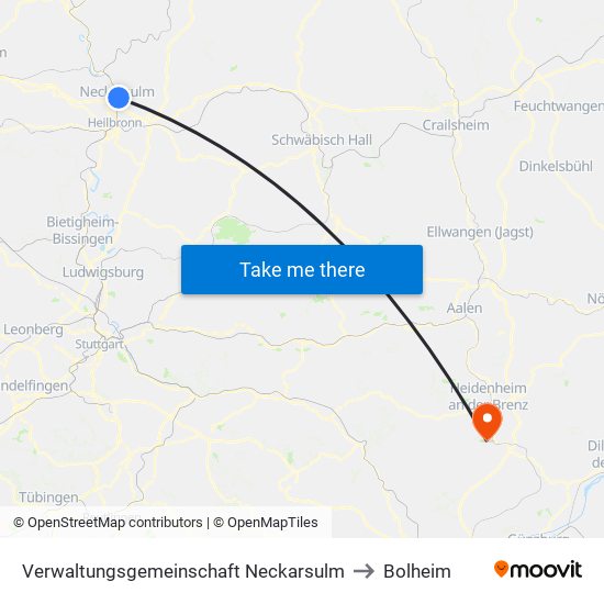 Verwaltungsgemeinschaft Neckarsulm to Bolheim map