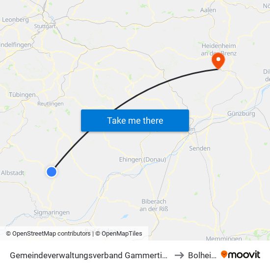 Gemeindeverwaltungsverband Gammertingen to Bolheim map