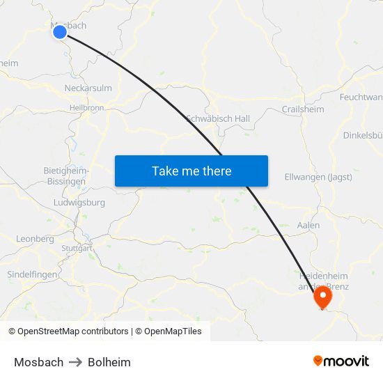 Mosbach to Bolheim map