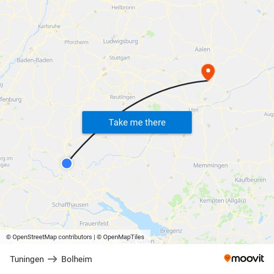 Tuningen to Bolheim map