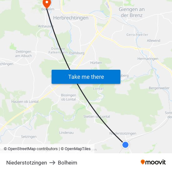 Niederstotzingen to Bolheim map