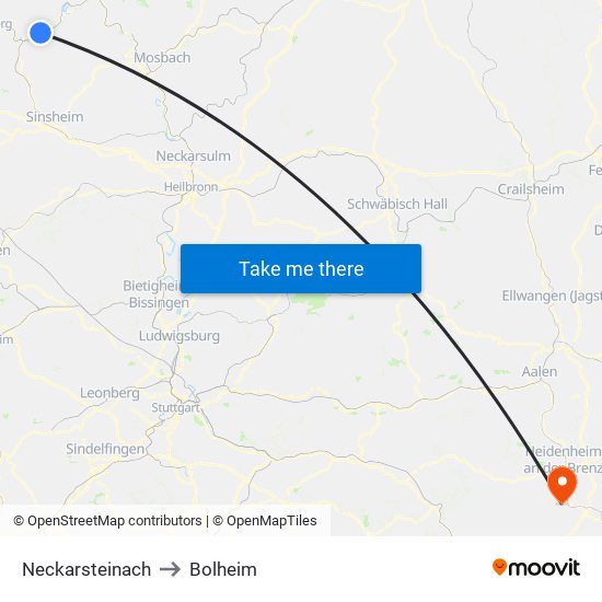 Neckarsteinach to Bolheim map