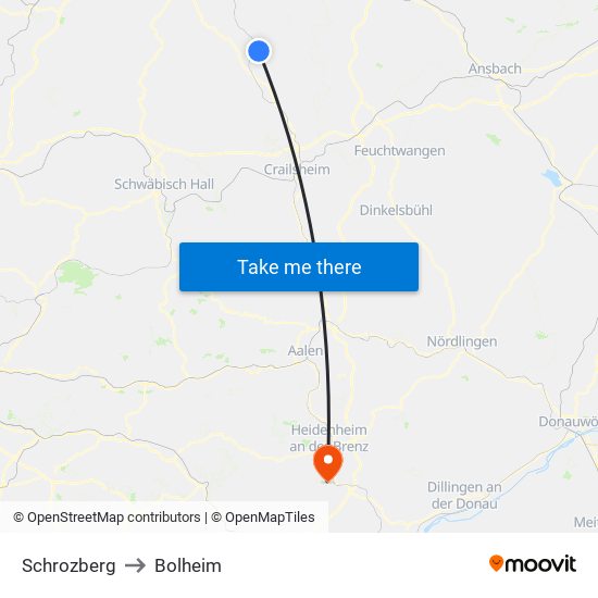 Schrozberg to Bolheim map