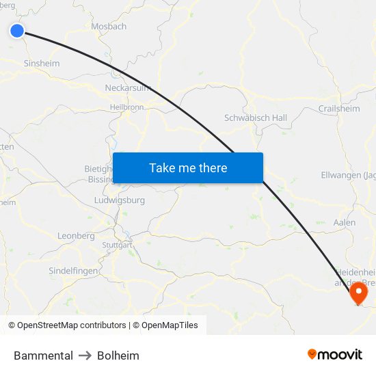 Bammental to Bolheim map