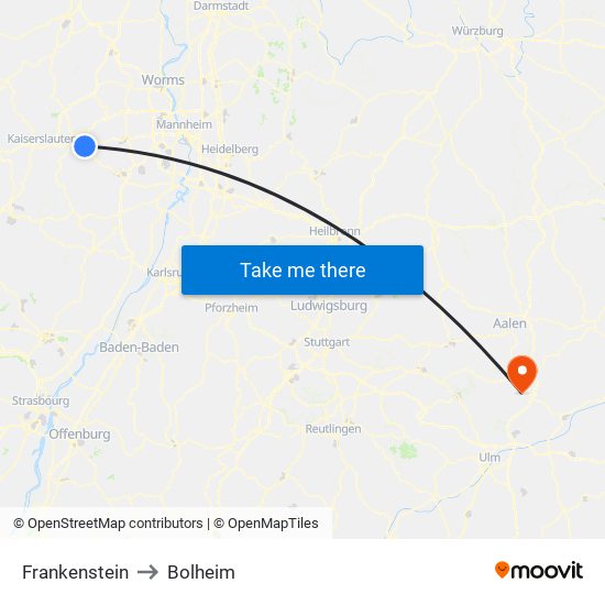 Frankenstein to Bolheim map
