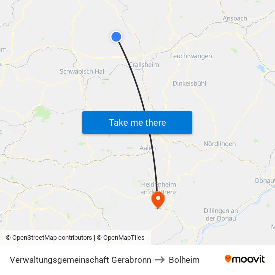 Verwaltungsgemeinschaft Gerabronn to Bolheim map