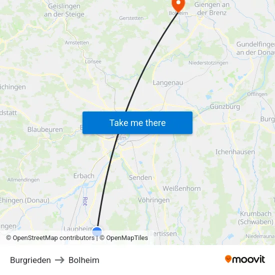 Burgrieden to Bolheim map