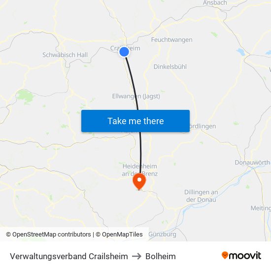 Verwaltungsverband Crailsheim to Bolheim map