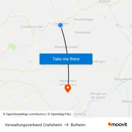 Verwaltungsverband Crailsheim to Bolheim map