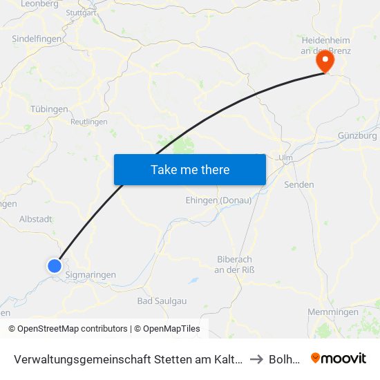 Verwaltungsgemeinschaft Stetten am Kalten Markt to Bolheim map