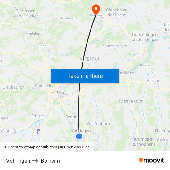 Vöhringen to Bolheim map