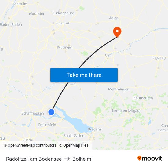 Radolfzell am Bodensee to Bolheim map