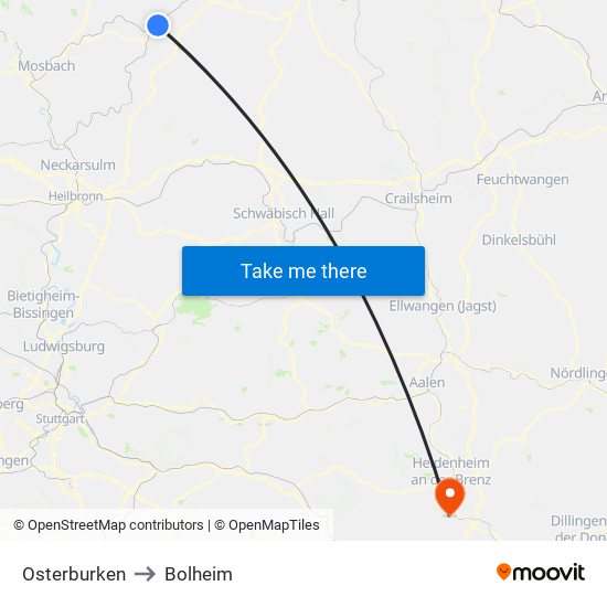 Osterburken to Bolheim map