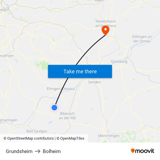 Grundsheim to Bolheim map