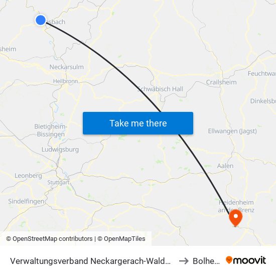 Verwaltungsverband Neckargerach-Waldbrunn to Bolheim map