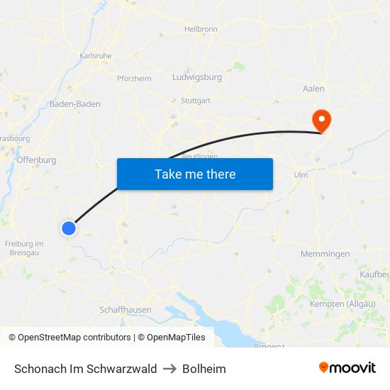 Schonach Im Schwarzwald to Bolheim map